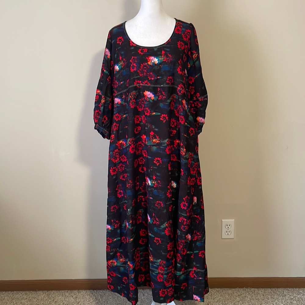 Rachel Comey Black Maxi Dress with Red Floral Print